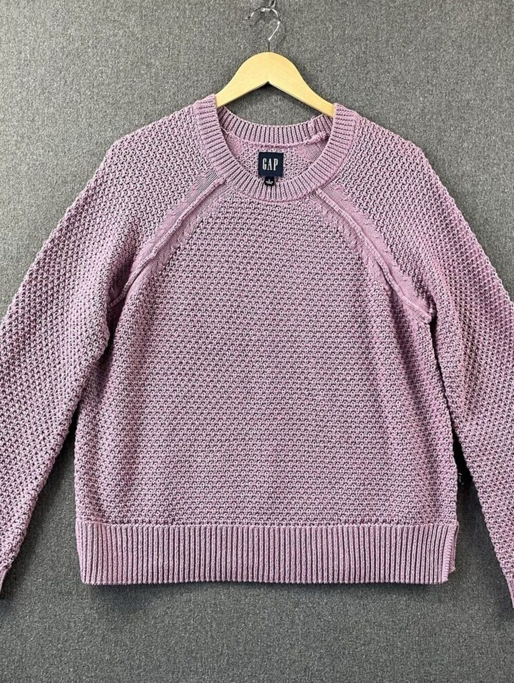 GAP Pink Textured Knit Sweater Soft Cotton Blend Raglan Sleeve Women’s L